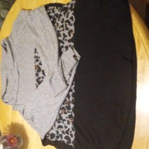 MAURICES ANIMAL PRINT COWL NECK SWEATER/TUNIC 2X GRAY/BLACK